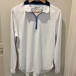 Peter Millar White Polo with Navy Accents quarter zip UPF 50 size Large